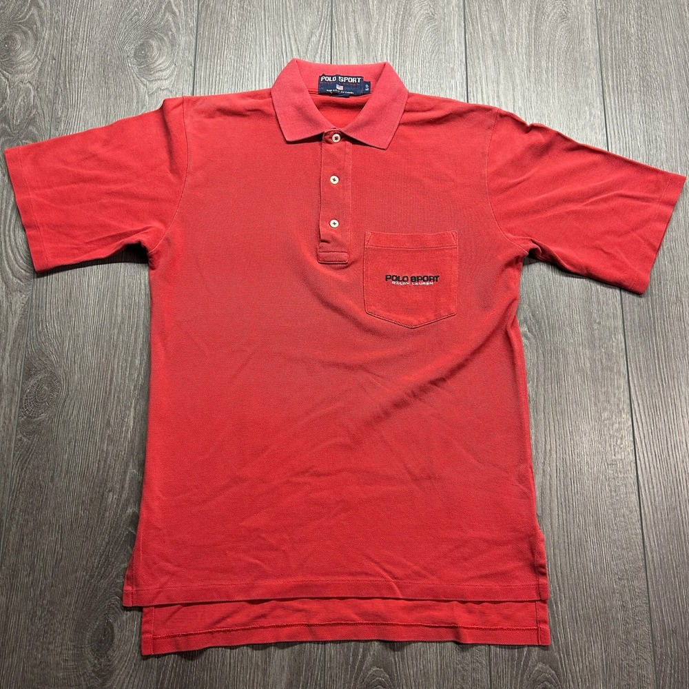 Vintage Polo Sport Ralph Lauren Small Red Pique Pocket Polo Shirt Mens